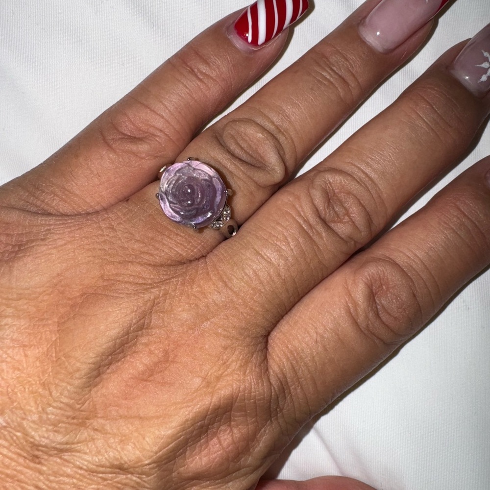 Fluorite Carved Rose Ring
